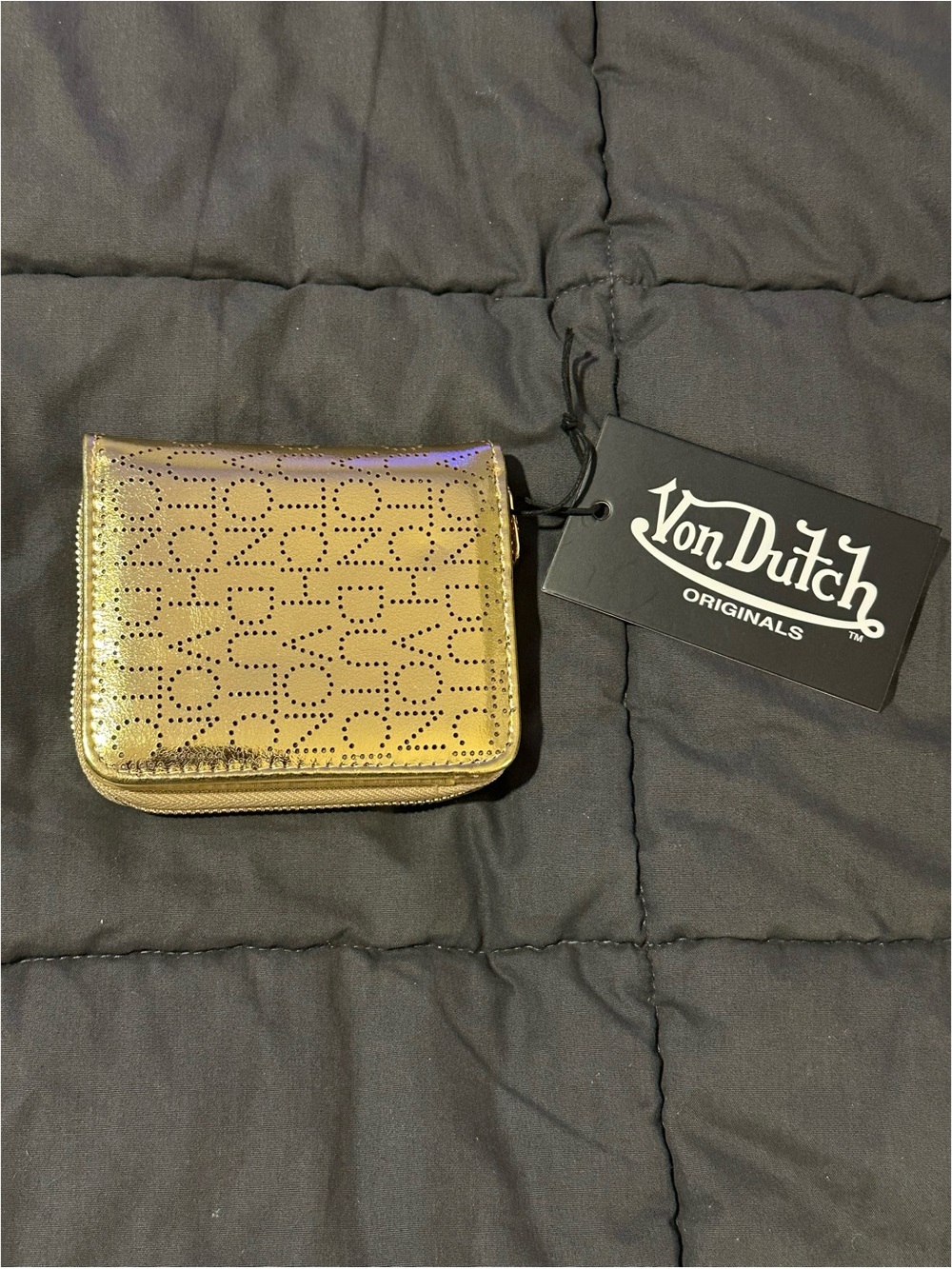 BRAND NEW VON DUTCH ORIGINALS Gold Metallic Zip Around Wallet NWT Y2K Style